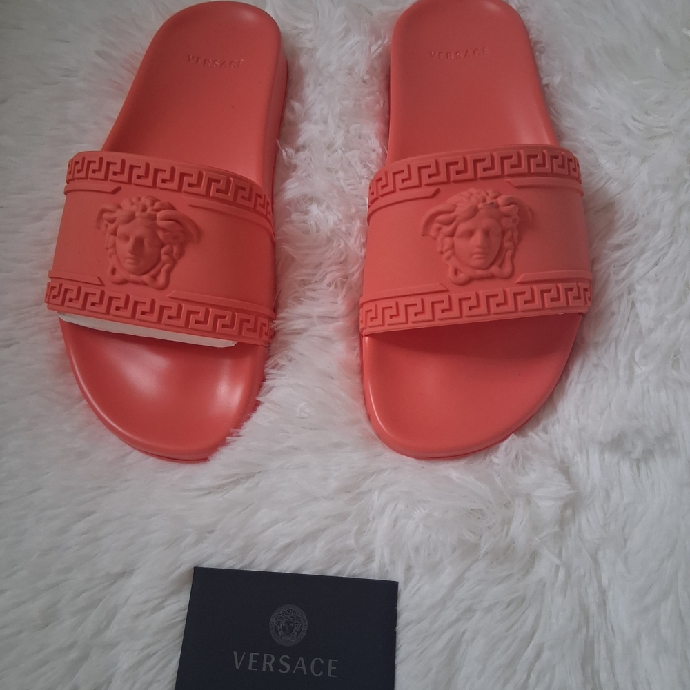 Versace Coral Medusa Logo Slide Sandals
